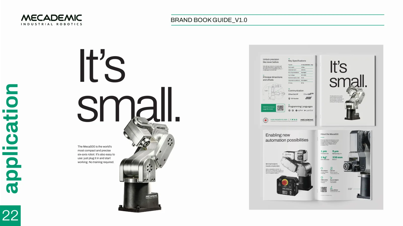 Brand guide — application: It's small — the Meca500 brochure.