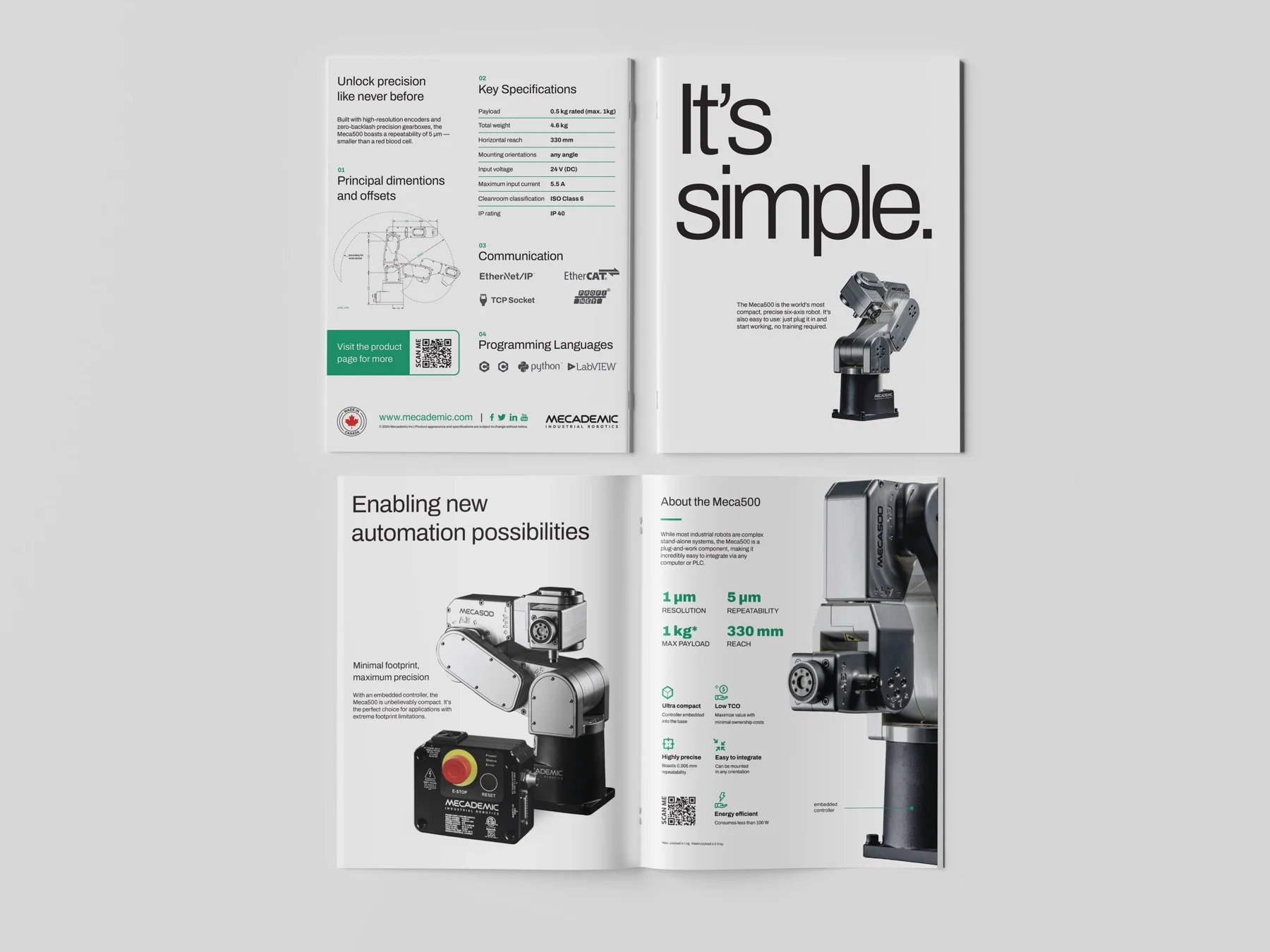 Meca500 marketing brochure spreads — It's simple.