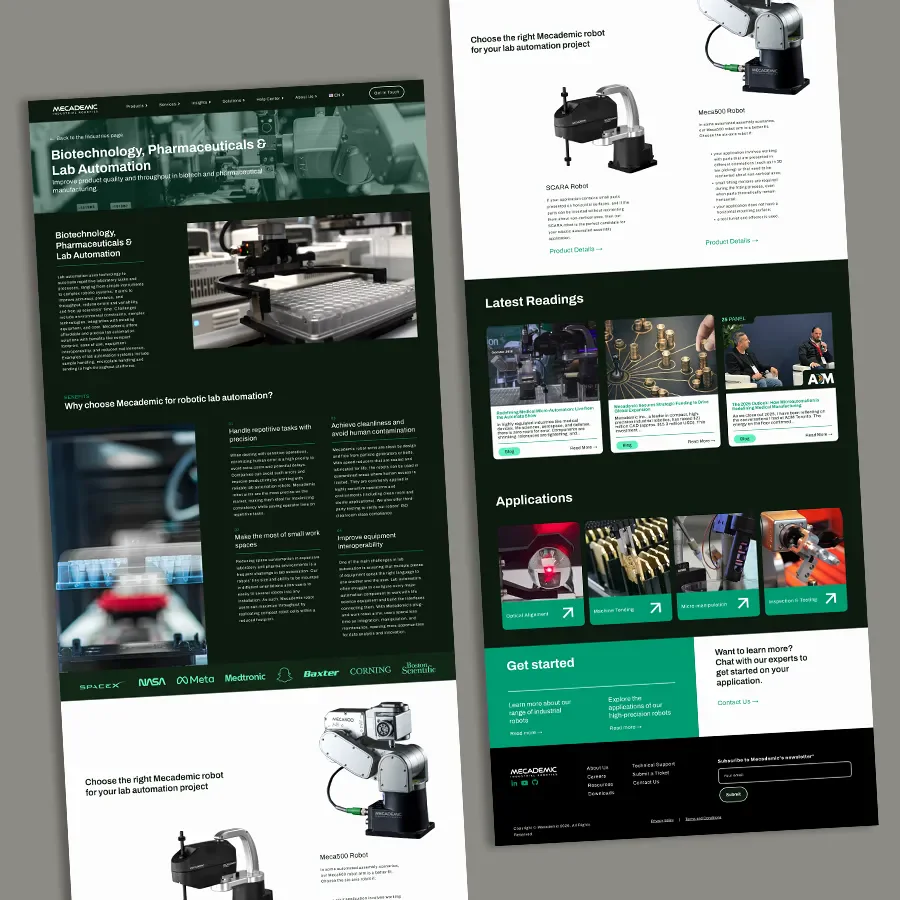 Biotechnology, pharmaceuticals and lab-automation industry page.