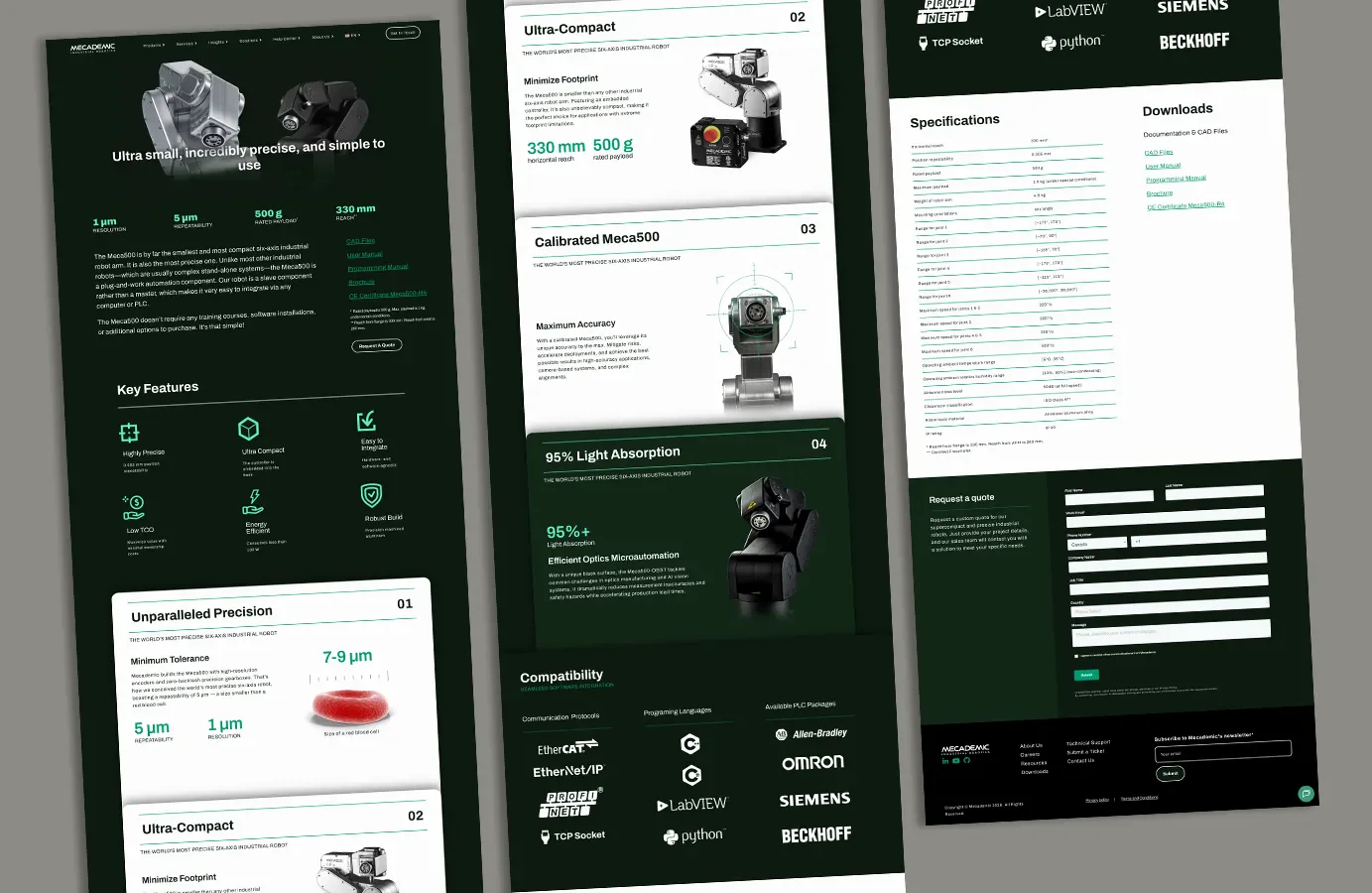 The Meca500 product page — key features, specifications and compatibility.