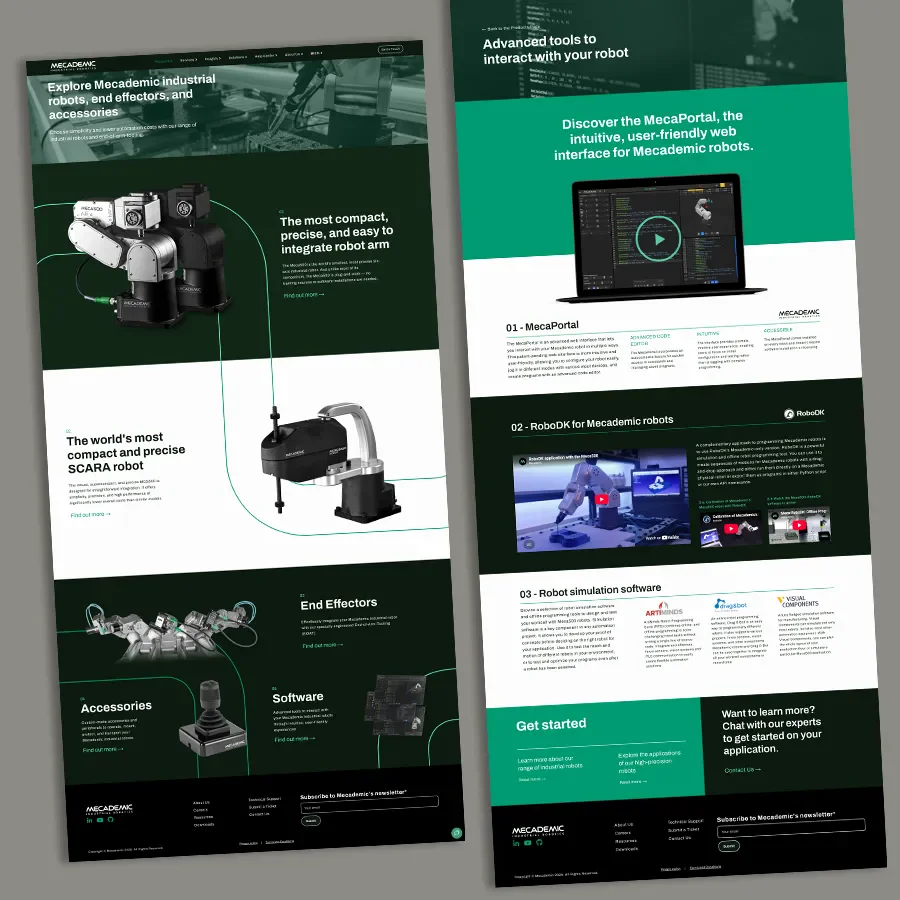 Product overview and MecaPortal software pages.