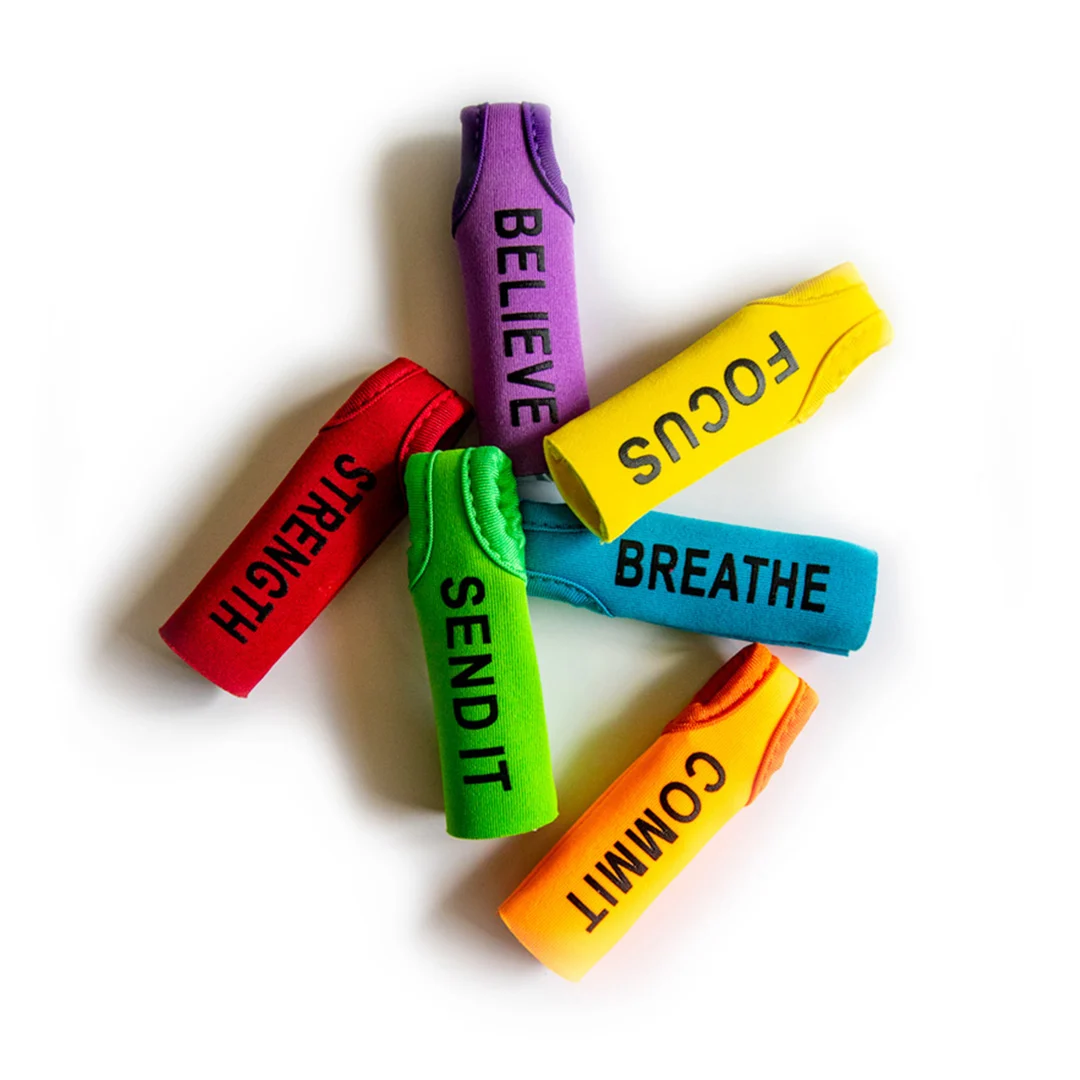 The full Mind Tools set fanned out — BELIEVE, FOCUS, BREATHE, STRENGTH, COMMIT, SEND IT.