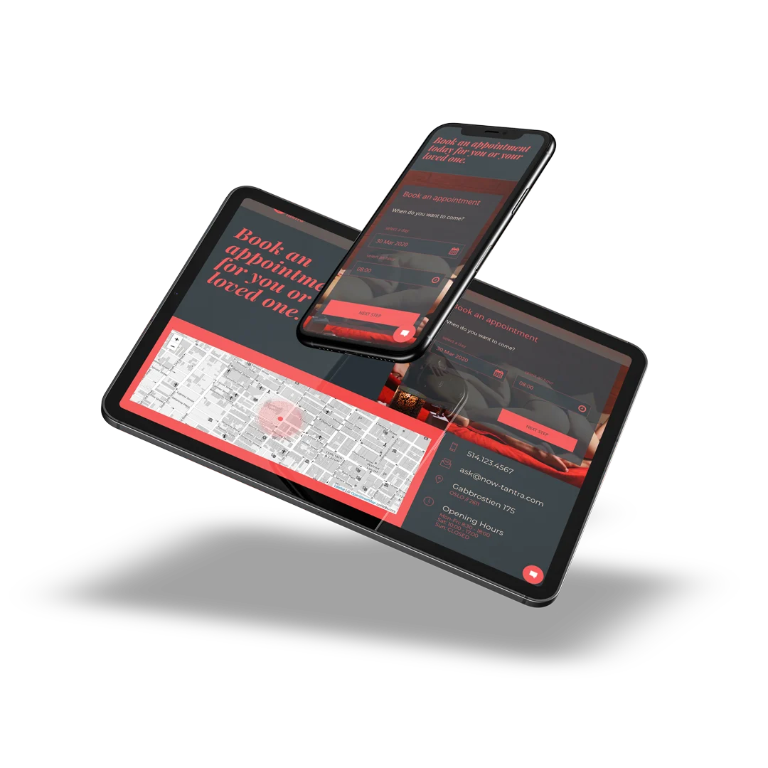The booking step on tablet and phone — pick a day, pick an hour.